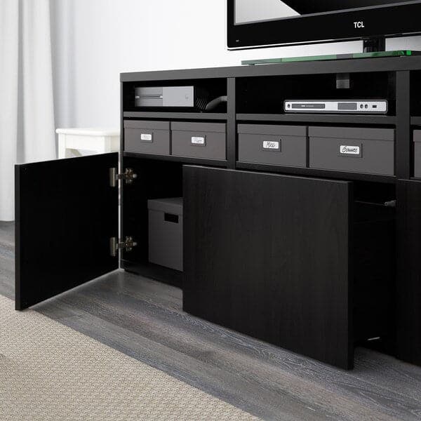 Ikea BESTÅ - TV storage combination/glass doors, black-brown/Lappviken black-brown clear glass, 180x42x192 cm