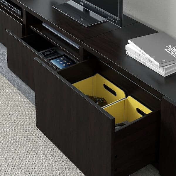 Ikea BESTÅ - TV storage combination/glass doors, black-brown/Lappviken black-brown clear glass, 240x42x231 cm