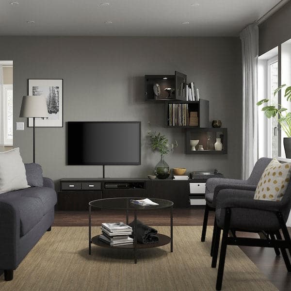 BESTÅ - TV storage combination/glass doors, black-brown/Lappviken black-brown clear glass, 240x42x190 cm - best price from Maltashopper.com 69411297