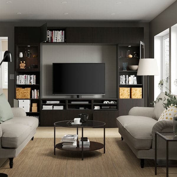 Ikea BESTÅ - TV storage combination/glass doors, black-brown/Lappviken black-brown clear glass, 300x42x231 cm