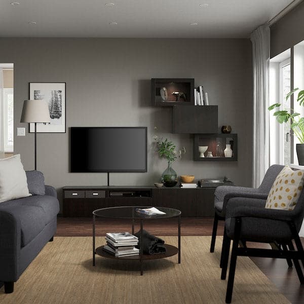 Ikea BESTÅ - TV storage combination/glass doors, black-brown/Lappviken black-brown clear glass, 240x42x190 cm