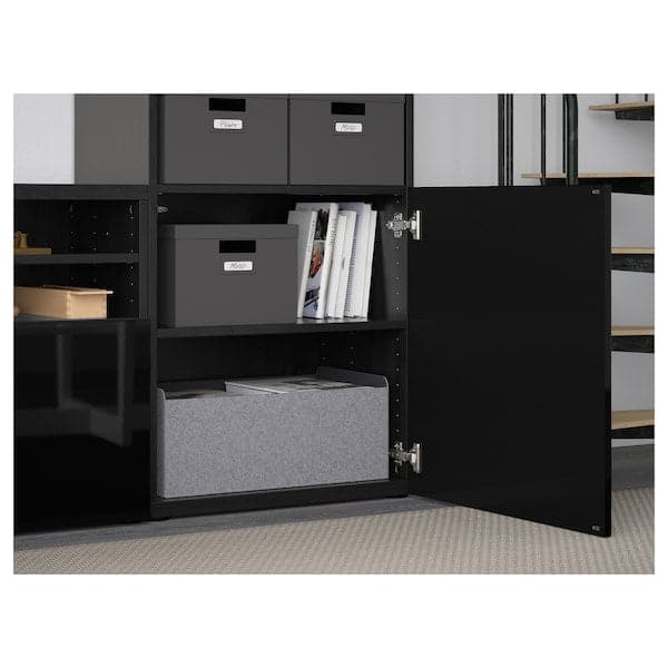 Ikea BESTÅ - TV storage combination/glass doors, black-brown/Selsviken high-gloss/black clear glass, 300x42x231 cm