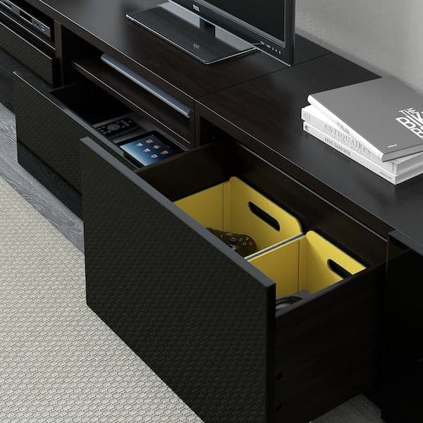 Ikea BESTÅ - TV storage combination/glass doors, black-brown/Selsviken high-gloss/black clear glass, 240x42x231 cm