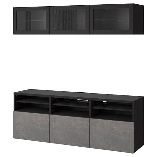 BESTÅ - TV storage combination/glass doors, black-brown Sindvik/Kallviken dark grey, 180x42x192 cm