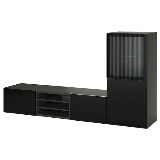 Ikea BESTÅ - TV storage combination/glass doors, black Selsviken/Fällsvik anthracite, 240x42x129 cm