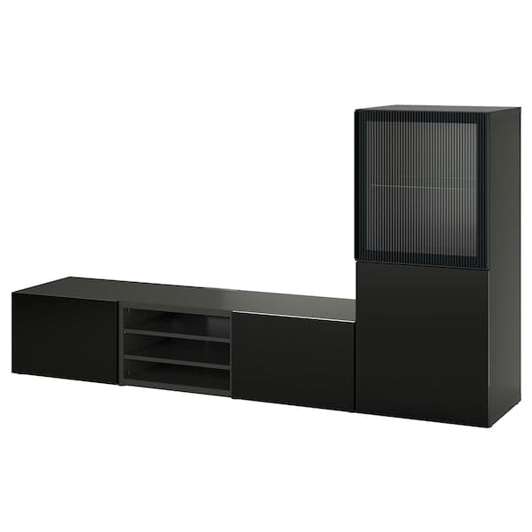 BESTÅ - TV storage combination/glass doors, black Selsviken/Fällsvik anthracite, 240x42x129 cm