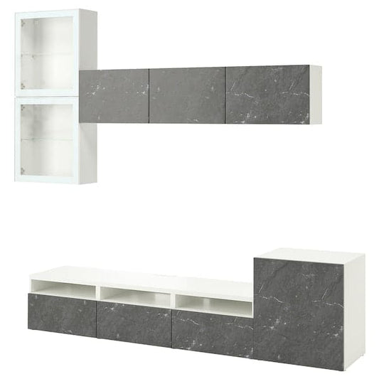 Ikea BESTÅ - TV storage combination/glass doors, white Glassvik/Bergsviken black, 300x42x211 cm