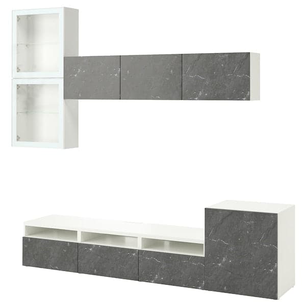 BESTÅ - TV storage combination/glass doors, white Glassvik/Bergsviken black, 300x42x211 cm - best price from Maltashopper.com 59488777