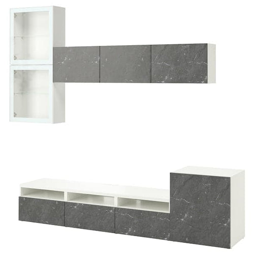 BESTÅ - TV storage combination/glass doors, white Glassvik/Bergsviken black, 300x42x211 cm