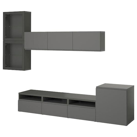 Ikea BESTÅ - TV storage combination/glass doors, dark grey Västerviken/Sindvik dark grey, 300x42x211 cm