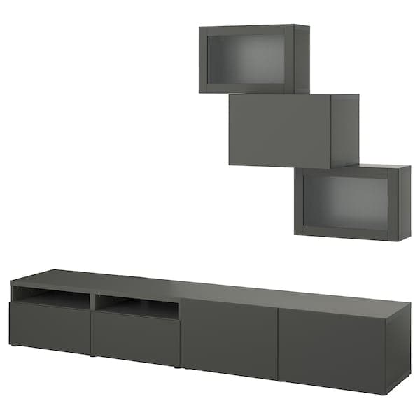 Ikea BESTÅ - TV storage combination/glass doors, dark grey Lappviken/Sindvik dark grey, 240x42x190 cm
