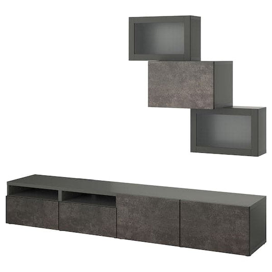 Ikea BESTÅ - TV storage combination/glass doors, dark grey Kallviken/Sindvik dark grey, 240x42x190 cm
