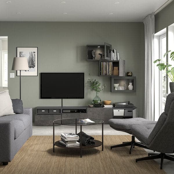 Ikea BESTÅ - TV storage combination/glass doors, dark grey Kallviken/Sindvik dark grey, 240x42x190 cm