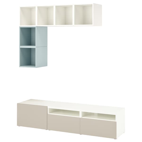 BESTÅ / EKET - Cabinet combination for TV, white/light grey-blue, 180x42x170 cm - best price from Maltashopper.com 69522200