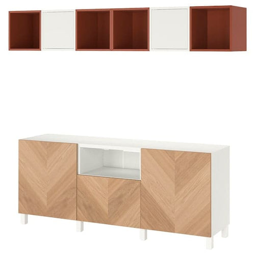BESTÅ / EKET - Cabinet combination for TV, white/red-brown, 210x42x220 cm