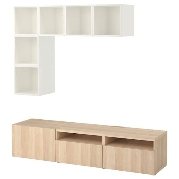 BESTÅ / EKET - Cabinet combination for TV, white stained oak effect/white, 180x42x170 cm - best price from Maltashopper.com 59440728