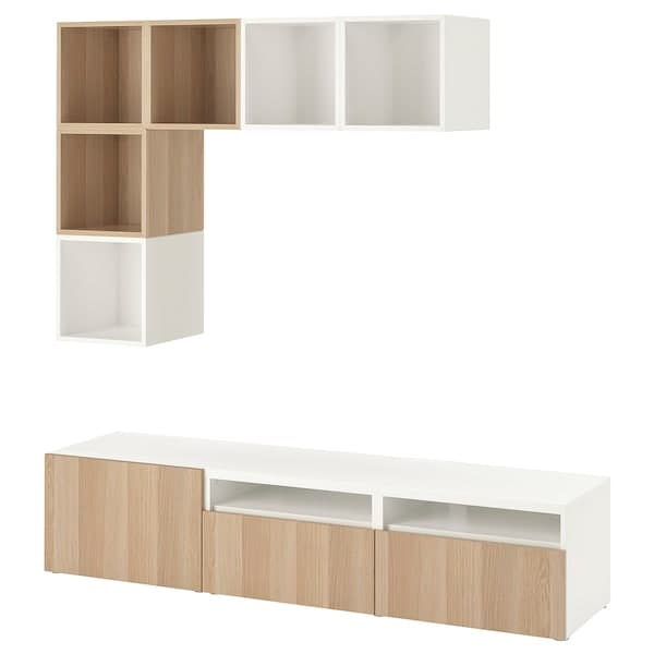 BESTÅ / EKET - Cabinet combination for TV, white/white stained oak effect, 180x42x170 cm - best price from Maltashopper.com 89437748