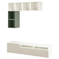 BESTÅ / EKET - Cabinet combination for TV, white/grey-green, 180x42x170 cm - best price from Maltashopper.com 09522203