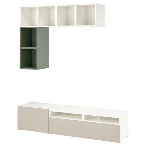 BESTÅ / EKET - Cabinet combination for TV, white/grey-green, 180x42x170 cm