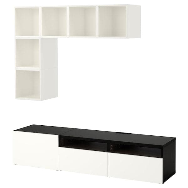 BESTÅ / EKET - Cabinet combination for TV, white/black-brown/high-gloss/white, 180x42x170 cm - best price from Maltashopper.com 89204414