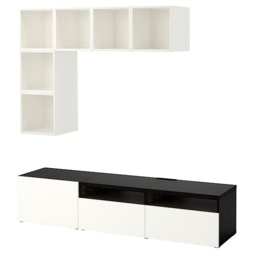 BESTÅ / EKET - Cabinet combination for TV, white/black-brown/high-gloss/white, 180x42x170 cm