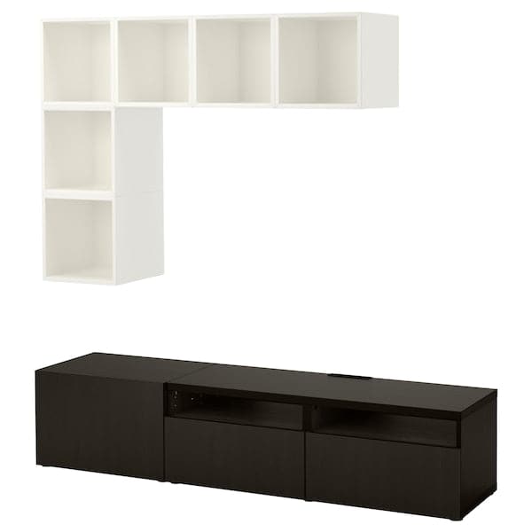 BESTÅ / EKET - Cabinet combination for TV, white/black-brown, 180x42x170 cm - best price from Maltashopper.com 19440725