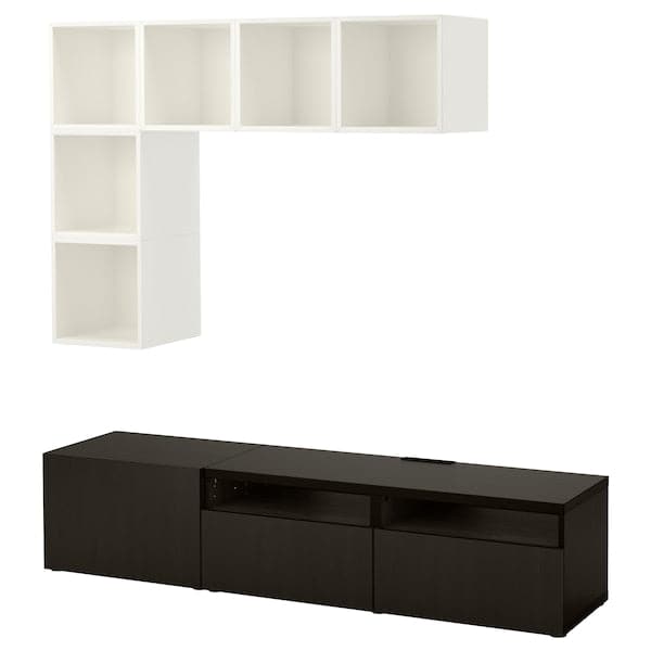 BESTÅ / EKET - Cabinet combination for TV, white/black-brown, 180x42x170 cm - best price from Maltashopper.com 49204411
