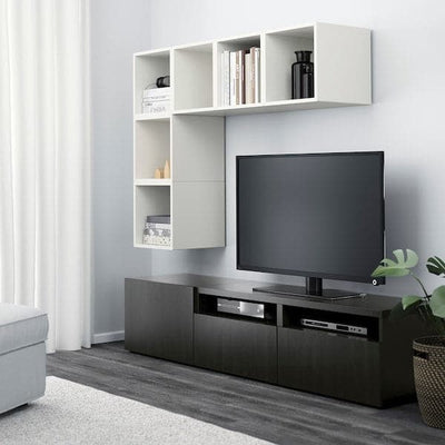 BESTÅ / EKET - Cabinet combination for TV, white/black-brown, 180x42x170 cm - best price from Maltashopper.com 49204411