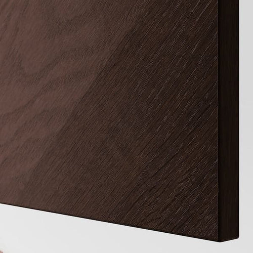 BESTÅ / EKET - Cabinet combination for TV, black-brown red-brown/stained oak veneer, 210x42x220 cm