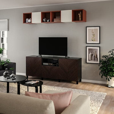 BESTÅ / EKET - Cabinet combination for TV, black-brown red-brown/stained oak veneer, 210x42x220 cm - best price from Maltashopper.com 19430496