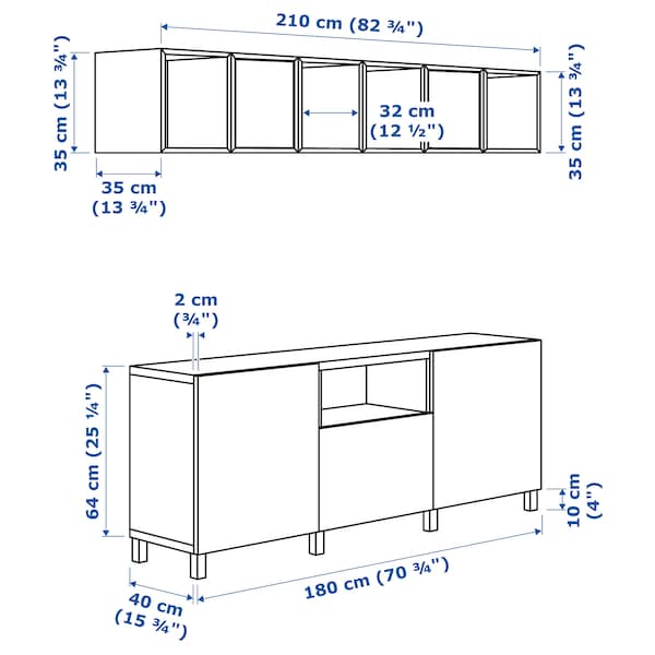 BESTÅ / EKET - Cabinet combination for TV, black-brown dark grey/walnut effect, 210x42x220 cm - best price from Maltashopper.com 19492776