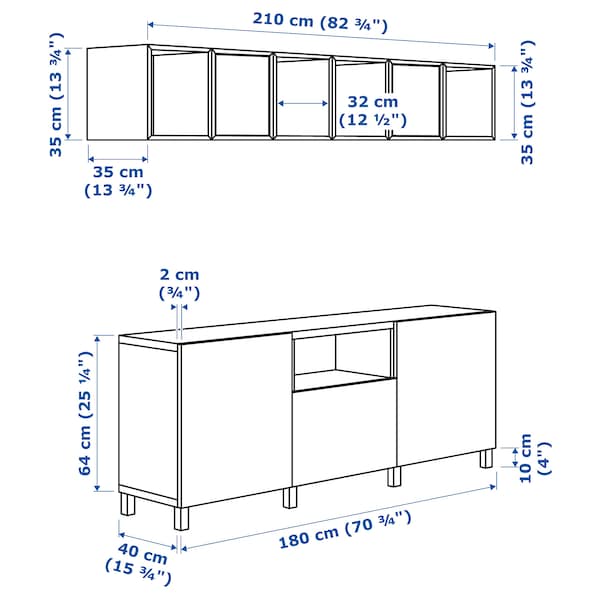 Ikea BESTÅ / EKET - Cabinet combination for TV, black-brown dark grey/walnut effect, 210x42x220 cm