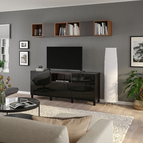 BESTÅ / EKET - Cabinet combination for TV, black-brown dark grey/walnut effect, 210x42x220 cm - best price from Maltashopper.com 59492779