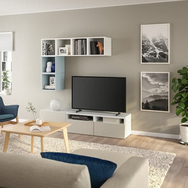 BESTÅ / EKET - Cabinet combination for TV, white/light grey-blue, 180x42x170 cm - best price from Maltashopper.com 69522870