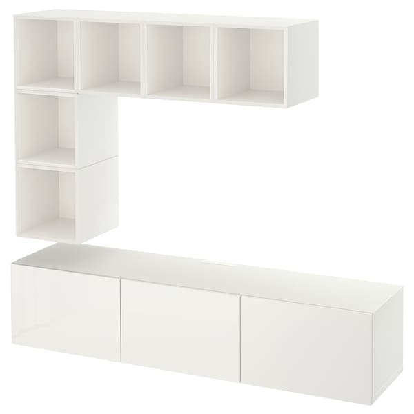 BESTÅ / EKET - TV storage combination, white/Selsviken high-gloss/white, 180x42x185 cm - best price from Maltashopper.com 69476825