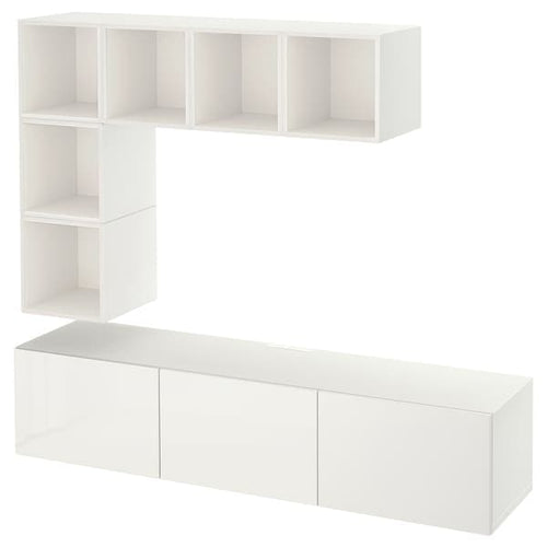BESTÅ / EKET - TV storage combination, white/Selsviken high-gloss/white, 180x42x185 cm