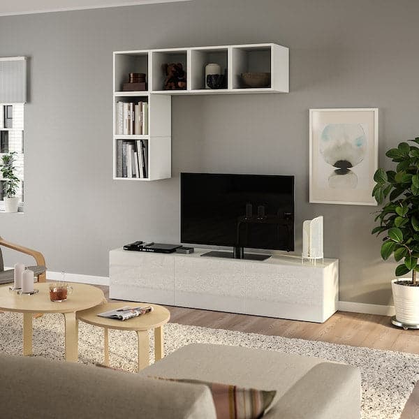 BESTÅ / EKET - TV storage combination, white/Selsviken high-gloss/white, 180x42x185 cm - best price from Maltashopper.com 69476825