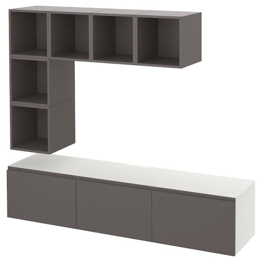 Ikea BESTÅ / EKET - TV storage combination, white Västerviken/dark grey, 180x42x185 cm