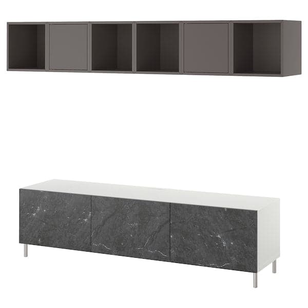 BESTÅ / EKET - TV bench, white/Bergsviken/Ösarp stainless steel, 180x42x48 cm - best price from Maltashopper.com 99476904