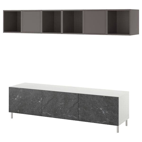BESTÅ / EKET - TV bench, white/Bergsviken/Ösarp stainless steel, 180x42x48 cm