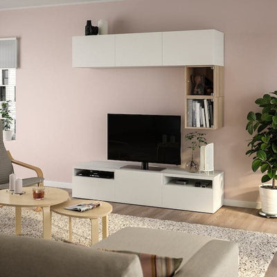 BESTÅ / EKET - TV bench, white/Lappviken white, 180x42x166 cm - best price from Maltashopper.com 89476768