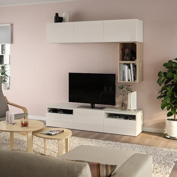 Ikea BESTÅ / EKET - TV bench, white/Selsviken high-gloss/white, 180x42x166 cm