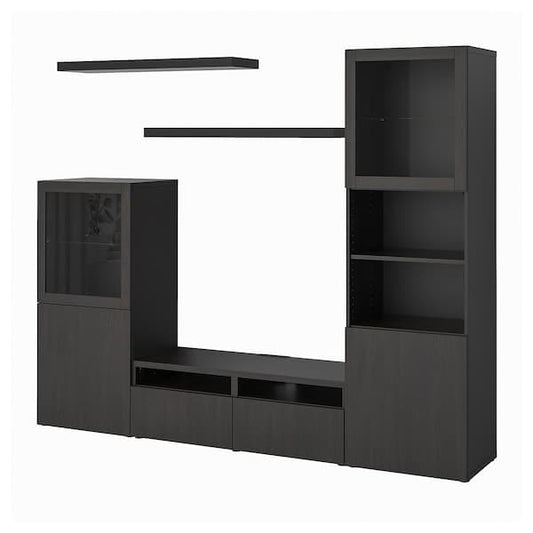 Ikea BESTÅ / LACK - TV storage combination, black-brown, 240x42x193 cm