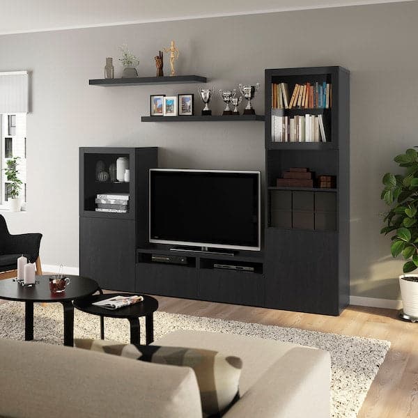 BESTÅ / LACK - TV storage combination, black-brown, 240x42x193 cm - best price from Maltashopper.com 79398747