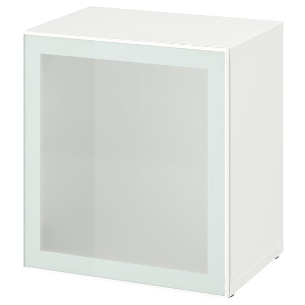 BESTÅ - Shelf unit with glass door, white Glassvik/white/light green frosted glass, 60x42x64 cm - best price from Maltashopper.com 99489124