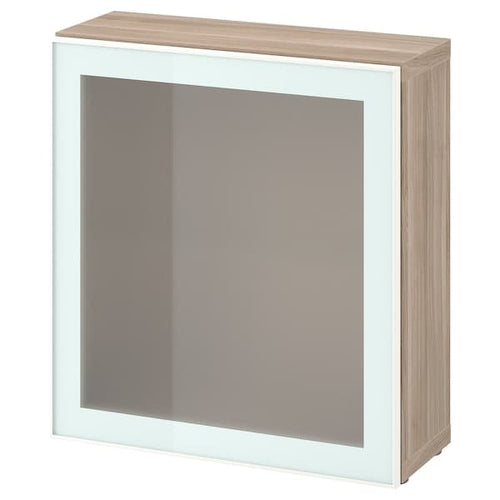BESTÅ - Cabinet with glass door, stained walnut grey/Glassvik glass white/glass effect, 60x22x64 cm