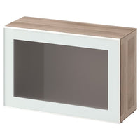 BESTÅ - Cabinet with glass door, grey stained walnut effect / Glassvik white / frosted glass, 60x22x38 cm - best price from Maltashopper.com 99489082