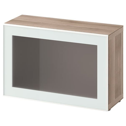 BESTÅ - Cabinet with glass door, grey stained walnut effect / Glassvik white / frosted glass, 60x22x38 cm