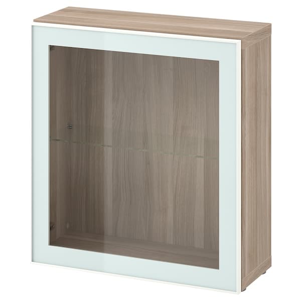 BESTÅ - Cabinet with glass door, stained walnut effect grey/Glassvik glass white/transparent, 60x22x64 cm - best price from Maltashopper.com 79489097