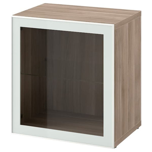BESTÅ - Cabinet with glass door, grey stained walnut effect / Glassvik white / clear glass, 60x42x64 cm